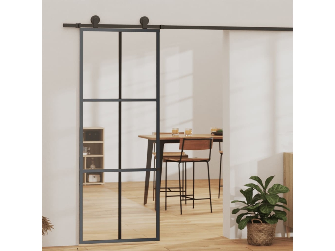 Puerta corredera con herrajes, 76 x 205 cm, ESG, vidrio/aluminio, DKD HOME DECOR
