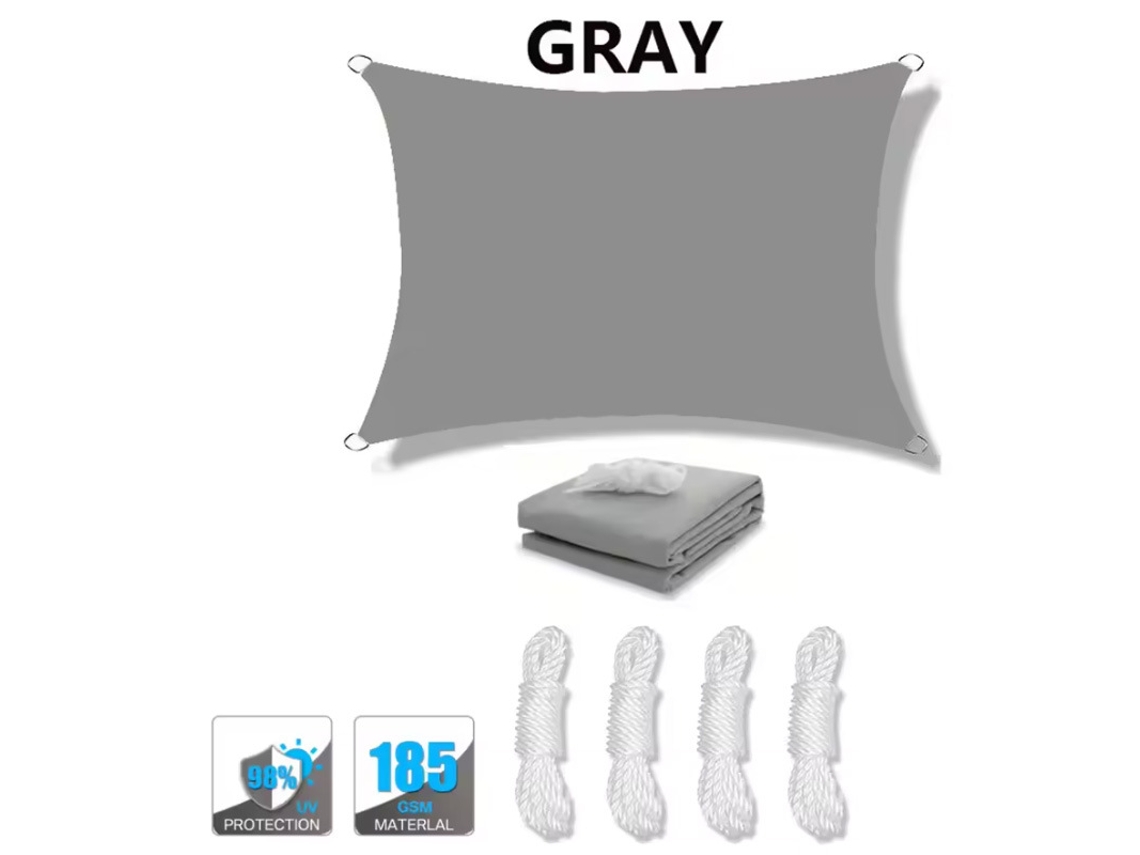 Toldo Vela De Sombra Impermeable Y Protección Uv Con Cuerdas Para Jardín Y Patio,gris/2x2m Gertiz