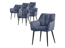 Conjunto de 6 Cadeiras de Jantar em Tecido Felpudo Azul com Assento Estofado Espesso e Pés em Metal ML-DESIGN