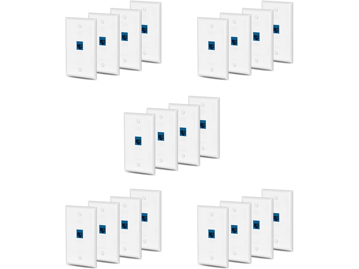 20 Tomas De Pared Ethernet Cat6 De 1 Puerto Rj45, Acoplador De Pared De Red, Placa Blanca Y Azul.