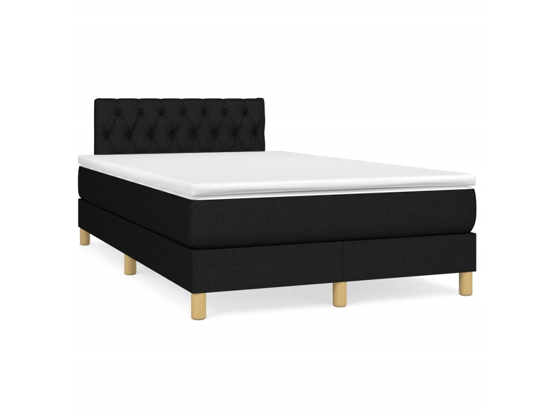 Cama Box Spring Con Colchón Y Luces Led Tela Negro 120x190 Cm