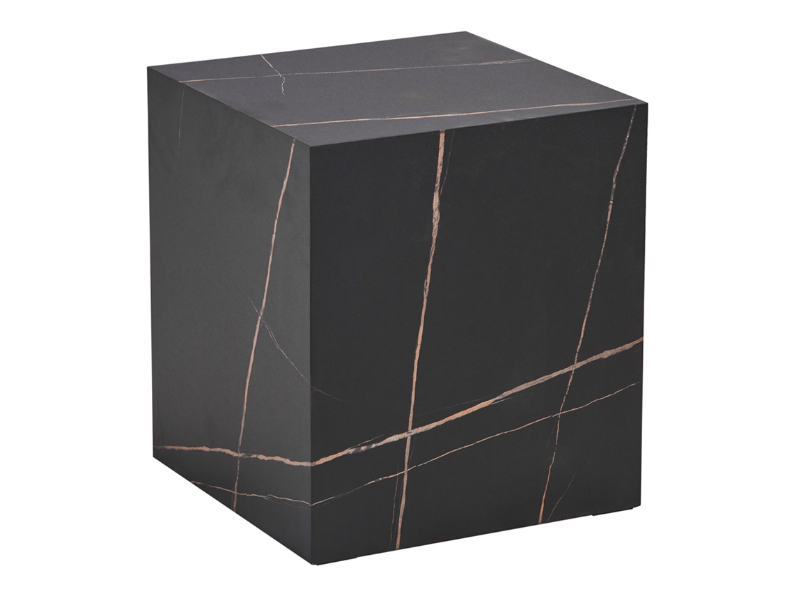 Mesa Auxiliar Ellelu Forma De Cubo 45x40x40cm Efecto Mármol Negro [EN.CASA]