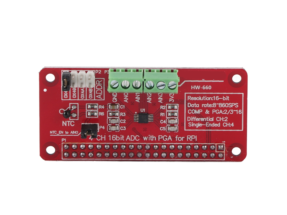 Módulo Convertidor Analógico A Digital Adc 16 Bits Para Raspberry Pi 3/2/b+