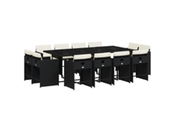Juego de 13 piezas de comedor de jardín con cojines de mimbre, color negro, EXCLUSIVA DE LA CASA