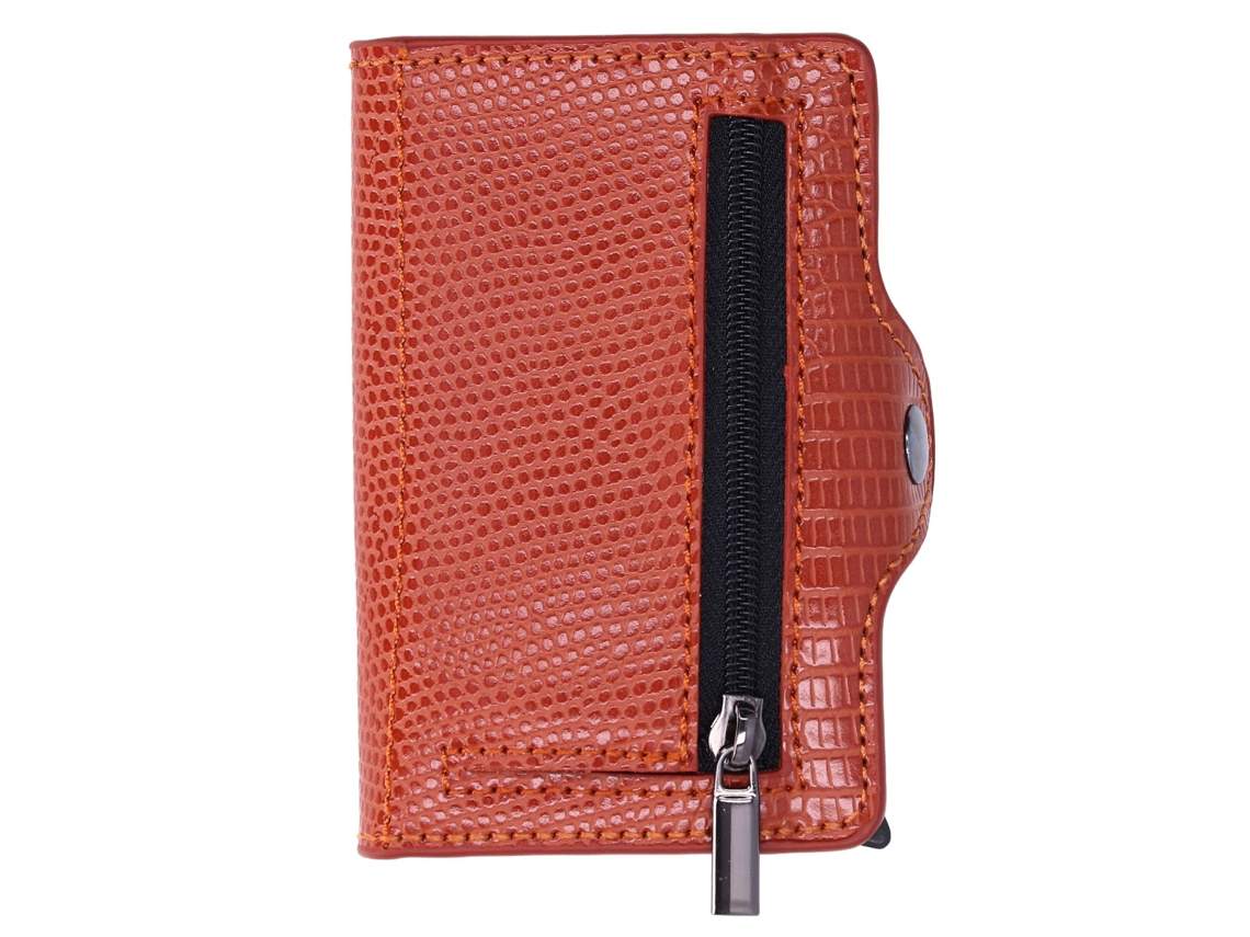 Tarjetero Plegable De Pu Antimanchas Con Rayas De Lagarto De 10x6,5 Cm Para Regalo Y Uso Diario.