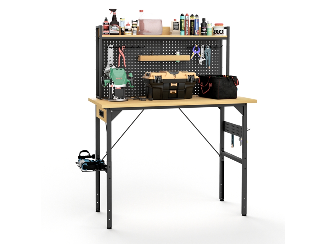 Banco De Trabajo Ajustable 48" Madera Con Ruedas Y Usb
