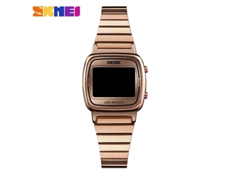 Reloj digital para mujer con banda de acero inoxidable, reloj LED electrónico cuadrado resistente al agua, tira de acero en oro rosa LUUCOZK
