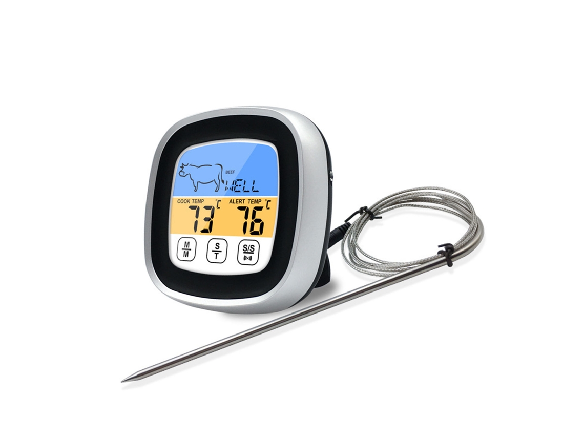 Termómetro Digital Para Carne Con Pantalla Táctil Y Temporizador Para Barbacoa De Cocina, Acero Inoxidable, Negro.
