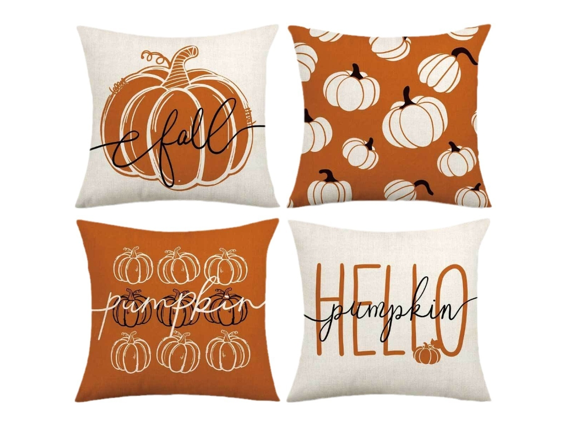 Juego de 4 fundas de almohada con estampado de Halloween, decoración de Halloween para cama, Tommy01