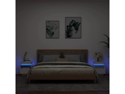 Juego de mesitas de noche con luces LED, 40x39x48,5 cm, Blanco, MAISON EXCLUSIVE