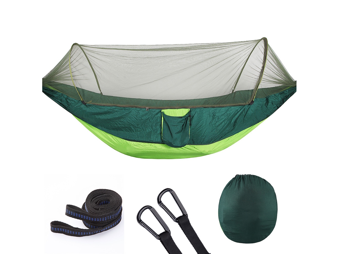 Hamaca Portátil Individual Con Mosquitera, Adecuada Para Mochileros Y Campamentos Al Aire Libre (290x140 Cm) Verde Oscuro Siurn