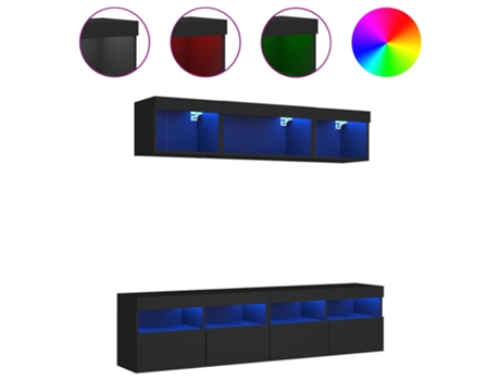 Conjunto 5 Muebles de TV de pared con LED VIDAXL madera ingeniería negro (80 x 30 x 40 cm)