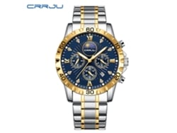 Relógio De Quartzo Multifuncional Masculino (azul E Dourado), Calendário Simples Para Negócios, Mostrador Grande, Resistente À Água.