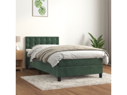 Cama Box Spring Con Colchón Terciopelo Verde Oscuro 90x200 Cm