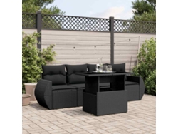 Conjunto de sofá de jardín de 5 piezas con cojines de mimbre sintético negro, Dkd Home Decor