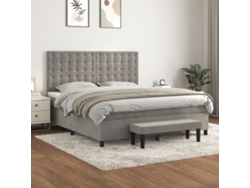 Cama Box Spring Con Colchón Terciopelo Gris Claro 160x200 Cm