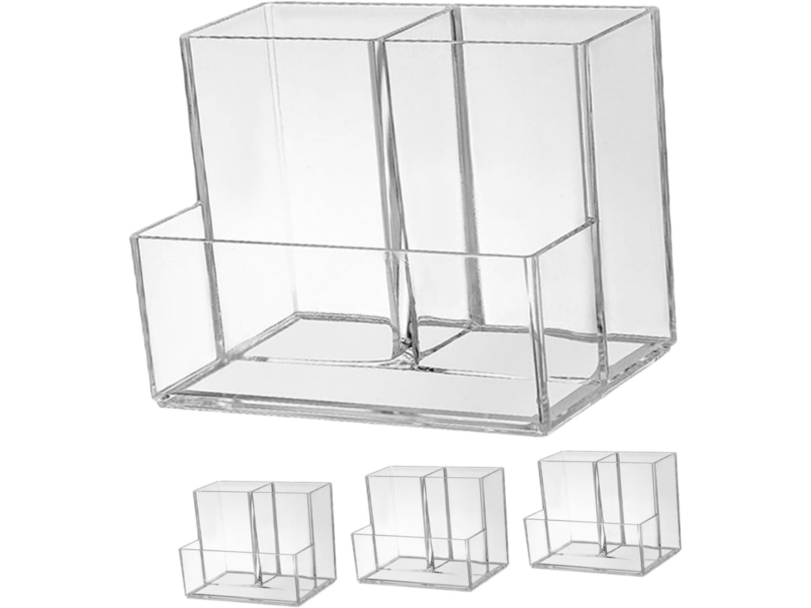 Juego de 4 organizadores de escritorio transparentes con portalápices, caja multifuncional para artículos de papelería.