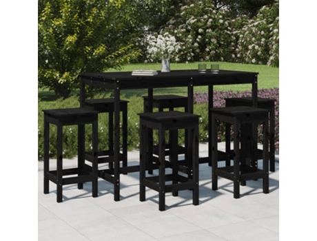 Conjunto 7 de mesa y taburetes altos jardín VIDAXL madera pino negro