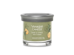 Vela aromática Yankee Candle con cera de soja, salvia y cítricos, duración de combustión de 20 a 30 horas.