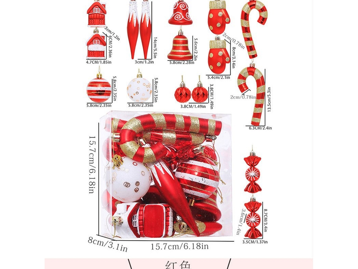 16 artículos navideños de plástico: adornos, figuras y regalos navideños en rojo. Yunzii (formas irregulares)