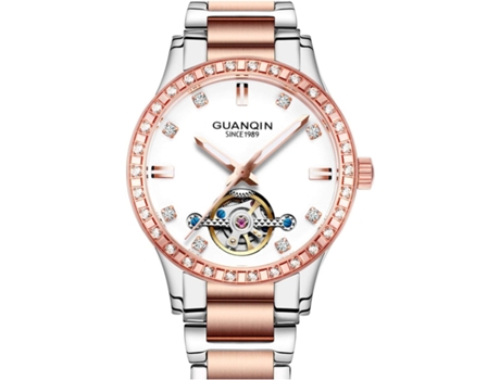 VEANXIN Reloj de pulsera impermeable Tourbillon con esfera de diamante automático para mujer-oro rosa blanco