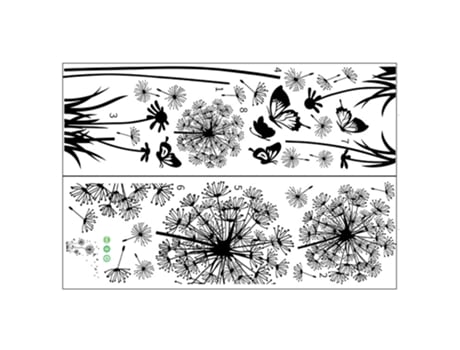 2 uds 30*90cm Decalmile diente de león calcomanías de pared flores voladoras mariposas pegatinas de pared (negro) ZMDECQNA