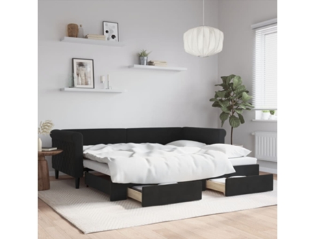 Cama con Cajones MAISON EXCLUSIVE Cajón Metal Terciopelo Negro (90x200cm)