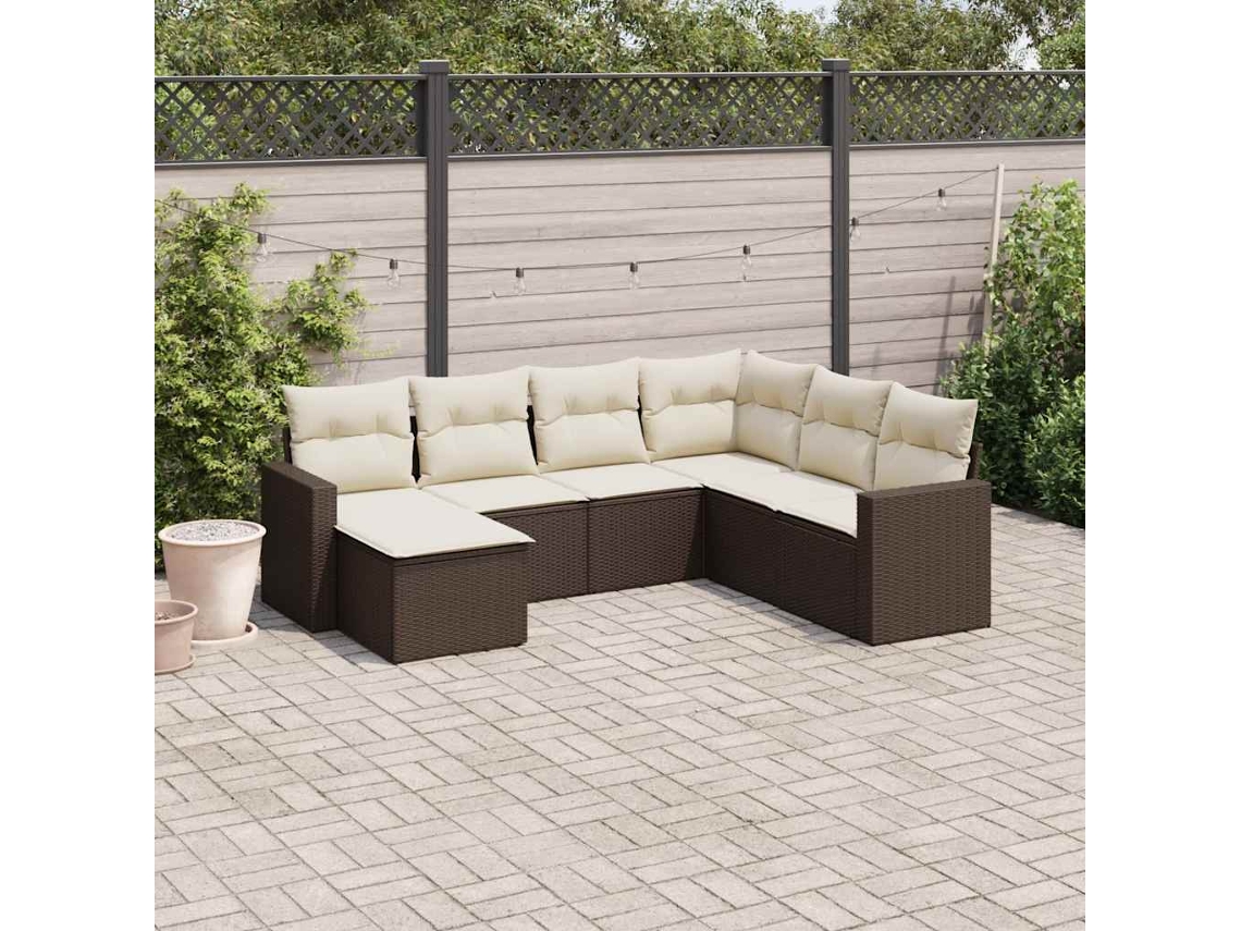 Conjunto de sofá de jardín de 7 piezas con cojines de mimbre marrón DKD Home Decor