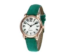 Reloj De Pulsera Para Mujer Con Correa De Cuero, Esfera Redonda Verde Y Movimiento De Cuarzo De Moda.