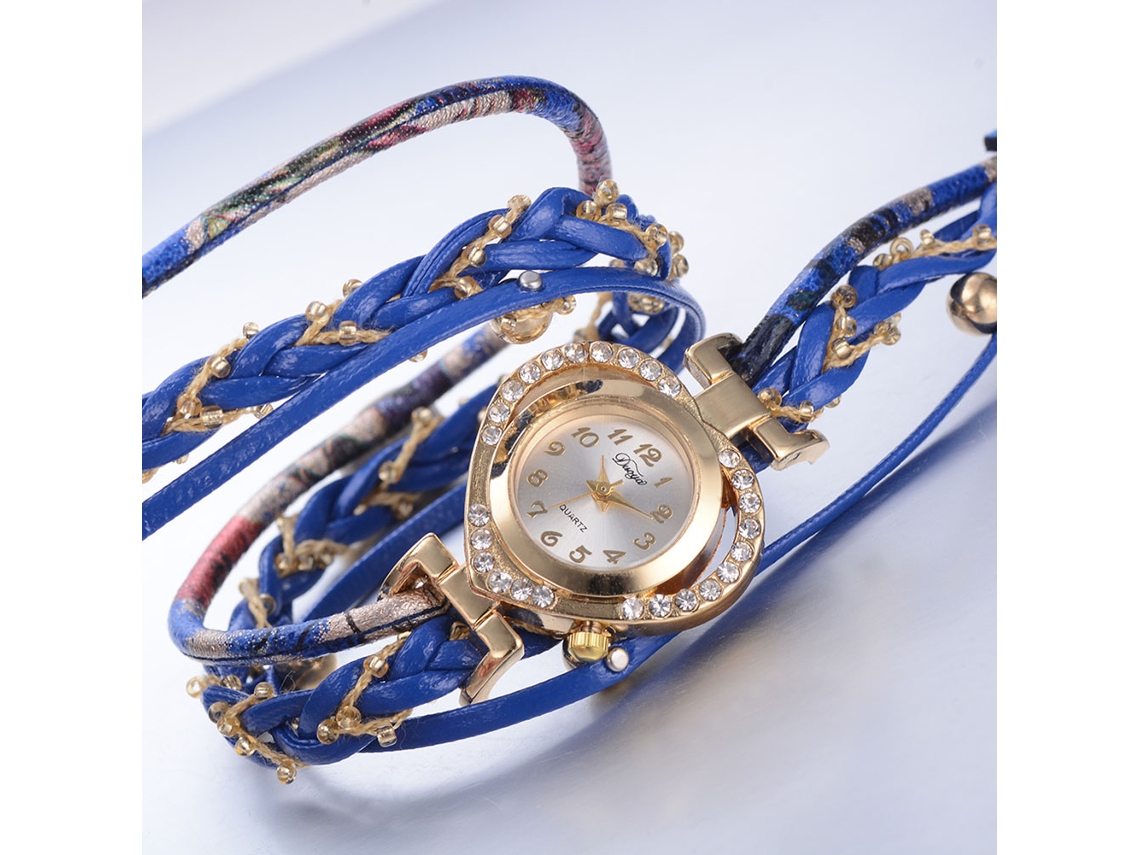 Reloj De Pulsera Duoya Fashion Para Mujer Con Brazalete De Corazón De Diamantes De Imitación, Azul Real, Cuarzo Analógico.