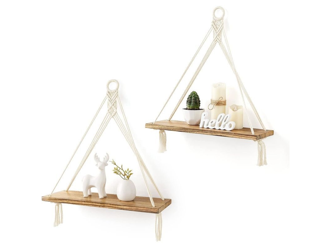 Estantes Colgantes Decorativos De Madera Rústica Estilo Bohemio, 2 Unidades, Para Dormitorios, Baños Y Salas De Estar.