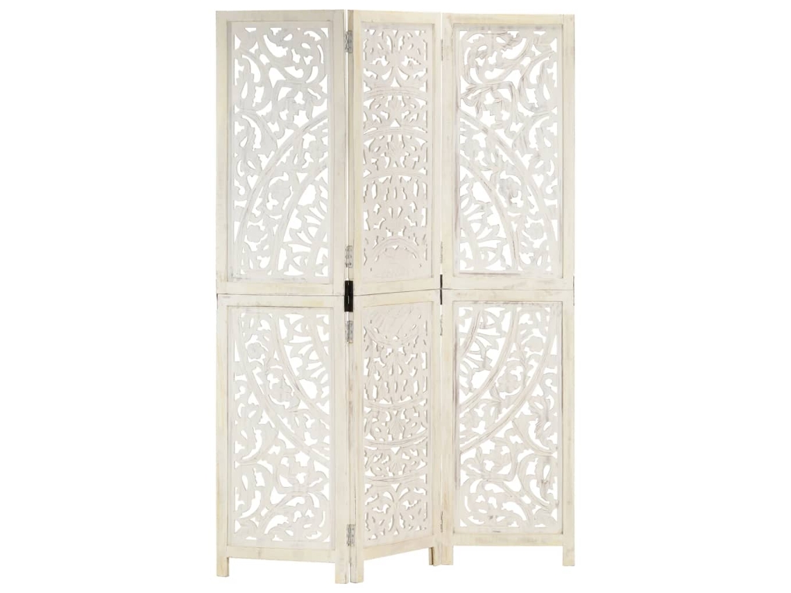 Mampara divisoria de ambientes, 3 paneles, 120 x 165 cm, madera de mango blanca, Dec030732 Dãcoshop2