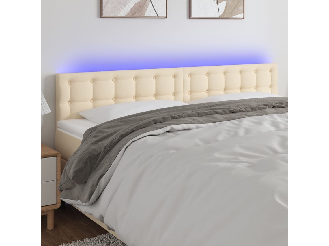 Cabecero Con Led De Tela Color Crema 180x5x78/88 Cm