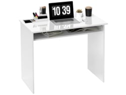 Escritorio compacto para ordenador con estante, 90x50x74 cm, lacado en blanco.