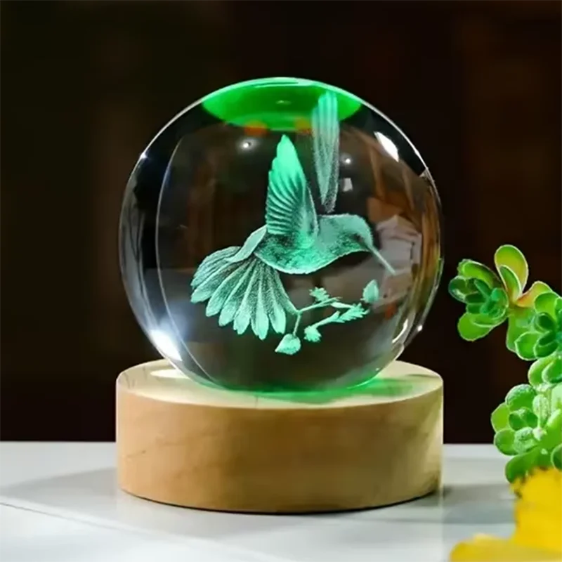 (luz De Color) Bola De Cristal De Colibrí De 6 Cm, Modelo De Bola De Cristal Grabada Con Láser 3d