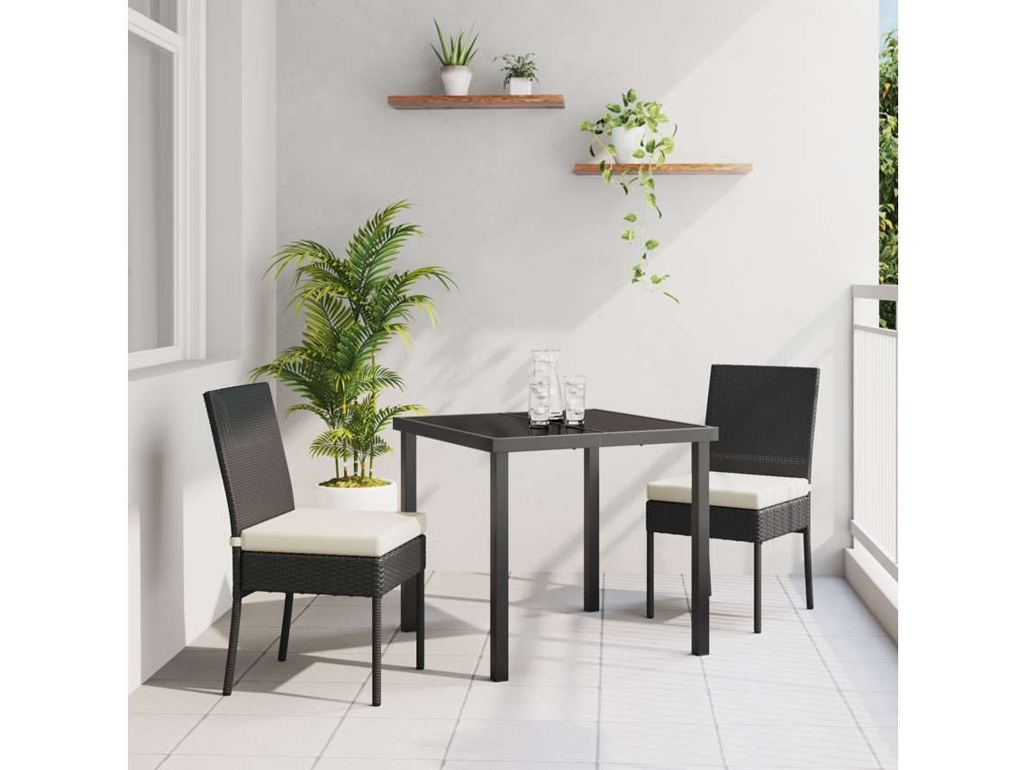 Juego de comedor de jardín de 3 piezas Lovely Home de ratán negro y poliéster
