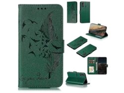 Green26-27 Feather Pattern Litchi Texture Horizontal Flip Leather Case With Wallet Holder Card Slots For Huawei Honor 9x Lite