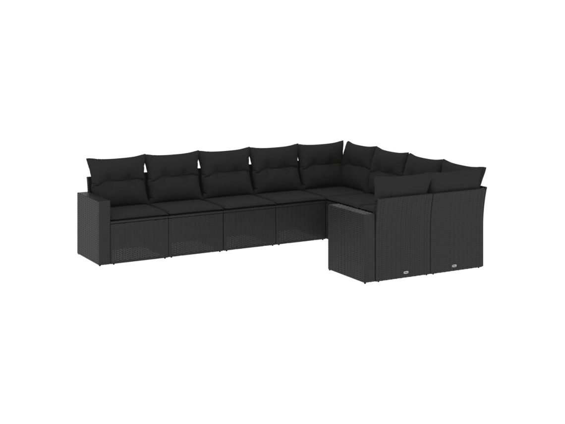Maison Exclusive - Conjunto de sofás de jardín de 9 piezas con cojines de mimbre y patas negras