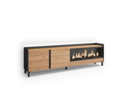 Mueble Tv, Televisión, 212x35x61cm, Para Tv Hasta 80", Chimenea Eléctrica Xxl, Diseño Industrial, Led, Roble Y Negro