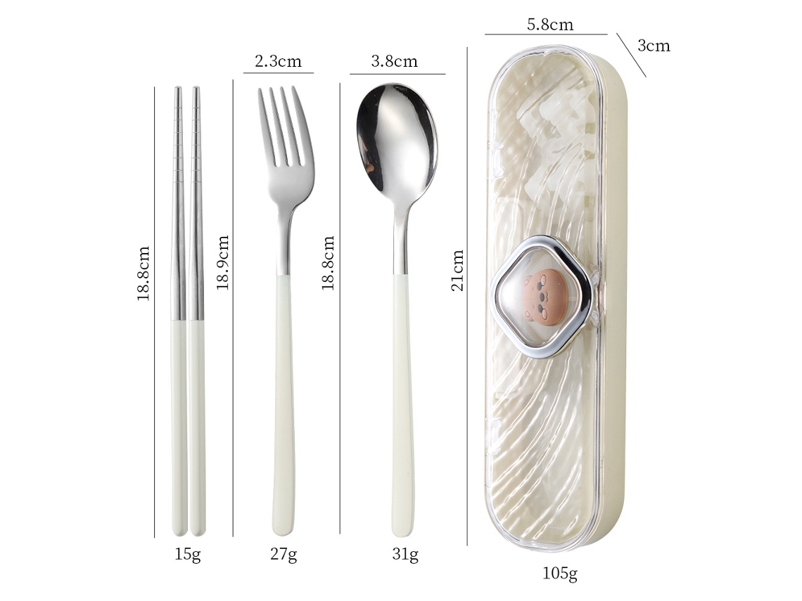 (juego De 3 Piezas De Palillos, Cuchara Y Tenedor De Color Plateado) Juego De Palillos, Tenedor Y Cuchara De Acero Inoxidable 304