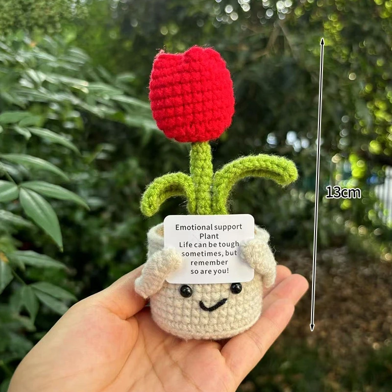 Adorno De Escritorio Con Planta Artificial Tejida A Crochet, Regalo De Graduación