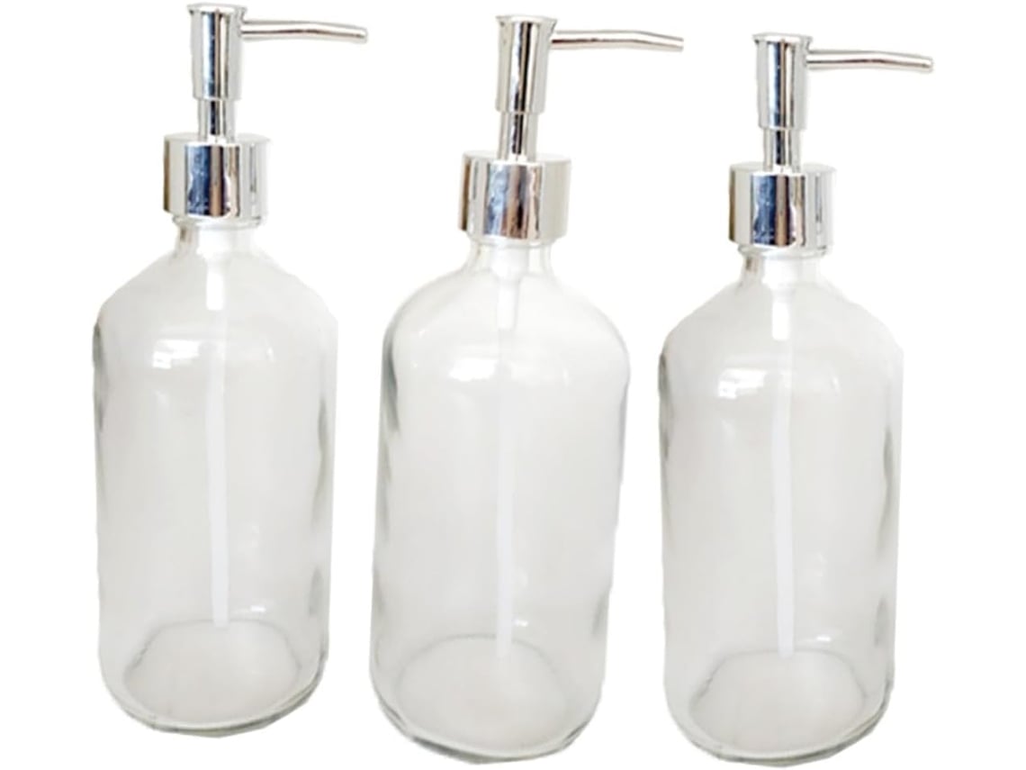 Conjunto De 3 Frascos De Vidro Com Bomba Dosadora De 500 Ml, Vazios E Recarregáveis, Para Loção.