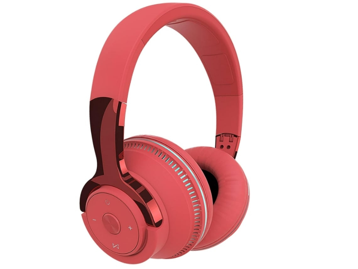 Auriculares Bluetooth Chennnls H2 rojos con iluminación LED, plegables y compatibles con micrófono.