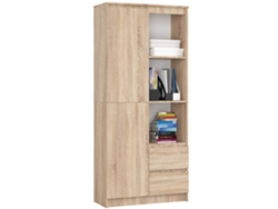 Librería Akord R11 Roble Sonoma 80 Cm 2 Puertas 2 Cajones Frente En Color Roble Sonoma 7 Estantes 80x35x180 Cm