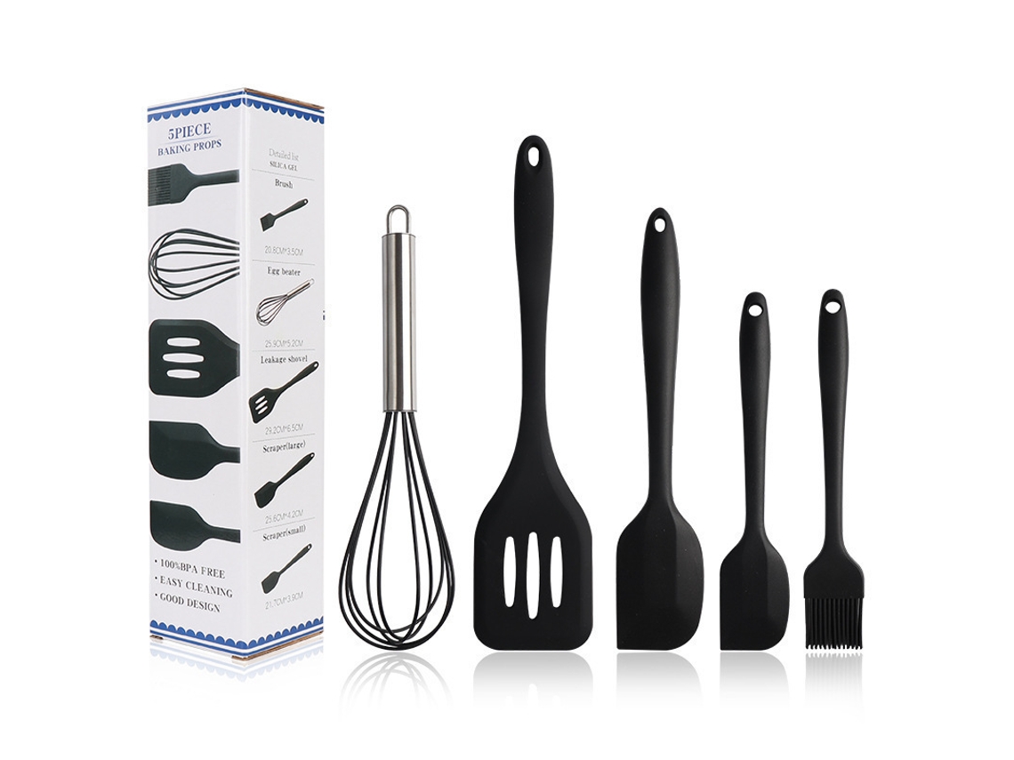 Kit de 5 utensilios de silicona: raspadores, cepillos y palo, resistentes al calor Tommy01