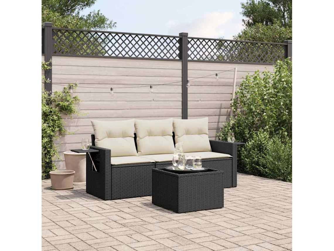 Conjunto de sofás de jardín de 4 piezas DKD Home Decor con cojines de mimbre negros