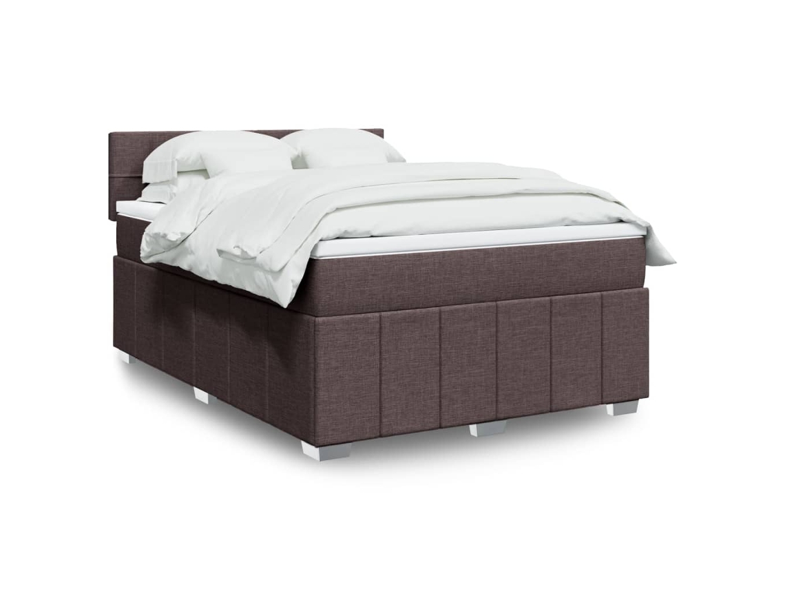 Cama Box Spring Con Colchón Tela Marrón Oscuro 140x200 Cm