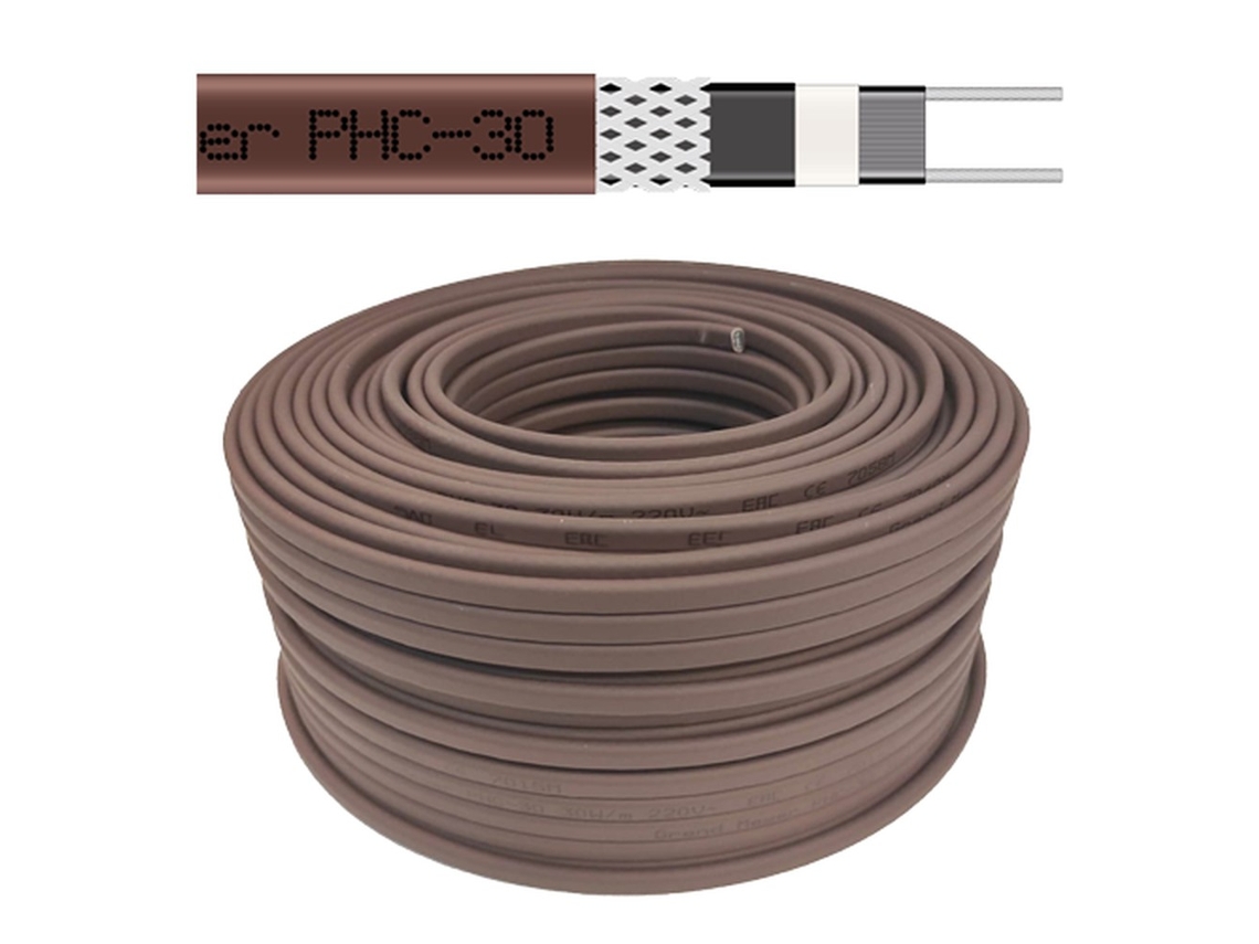 Cable calefactor autorregulable PHC-30, 30 W/m, 230 V, 100 m para techos y tuberías Grand Meyer (uso exterior)