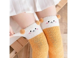Calcetines suaves de lana coral hasta la rodilla, ideales para el invierno, para niñas y mujeres. Calcetines de rayas con estampados de animales, pelusas y dibujos animados.