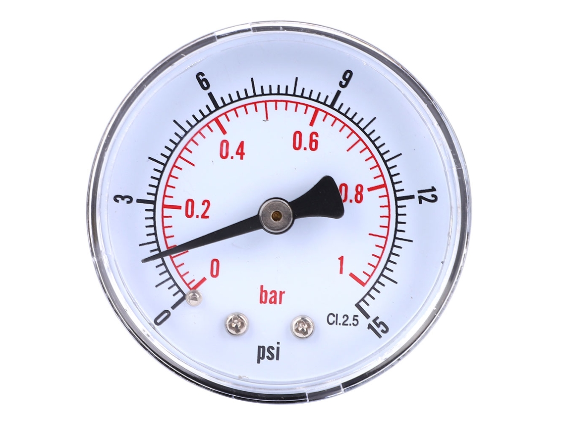 Manómetro Axial De 50 Mm Con Conexión Trasera Bspt De 1/8", Rango De 0 A 1 Bar Para Aire, Agua, Aceite Y Gas.